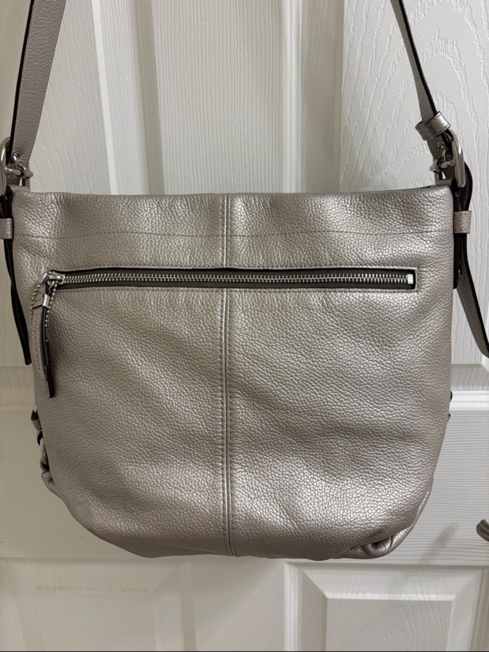 Coach silver metallic pebbled leather 2-way duffle - Picture 2 of 11